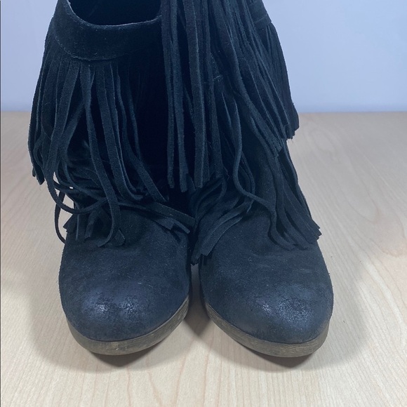 Denim & Supply Ralph Lauren Black Heeled Fringe Boots - Picture 2 of 8